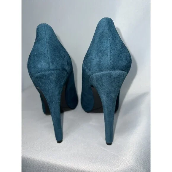 Nine West Peep Toe Dark Turquoise High Heels Womens Sz 10 Leather Upper - Picture 3 of 9
